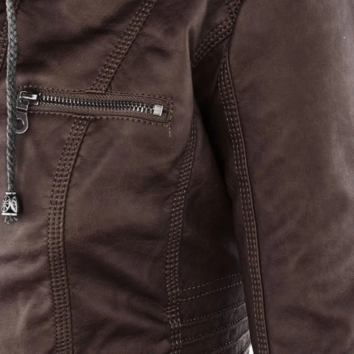 Isabella | Damen Kunstleder Jacke mit Kapuze