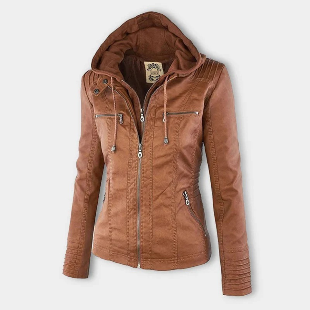 Isabella | Damen Kunstleder Jacke mit Kapuze
