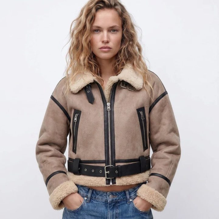 Nele | Damen Warme Lammfell Bomberjacke