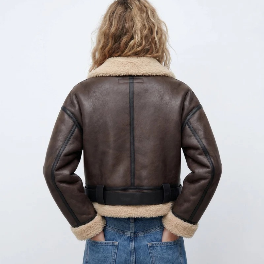 Nele | Damen Warme Lammfell Bomberjacke