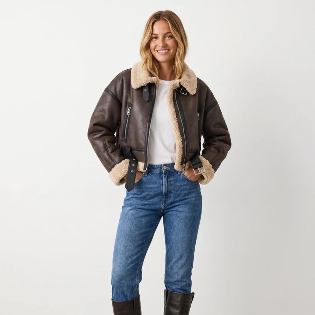 Nele | Damen Warme Lammfell Bomberjacke
